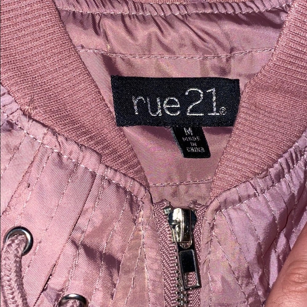 Metallic Pink Bomber Jacket With Cross-stitching